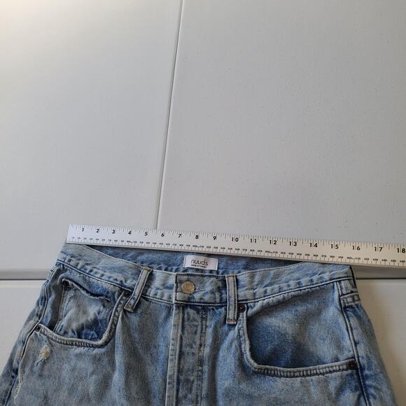 Nuuds Jeans Womens 29 Light Wash Curvy Straight Distressed Raw Hem High Rise - Picture 11 of 12